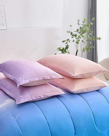 Dinjoy Girls Comforter Set Twin Size Colorful Rainbow Ombre Pink Blue Bedding Set Gradient 6 Pieces Bed in A Bag for Kids Teen Girl Women(1 Comforter, 1 Flat Sheet, 1 Fitted Sheet) - LeafyLoom
