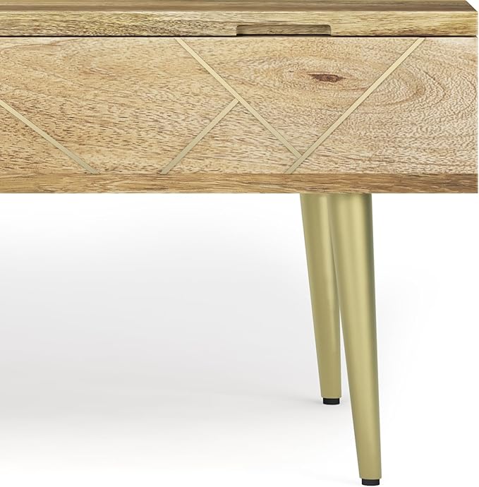 SIMPLIHOME Jager SOLID MANGO WOOD 48 Inch Wide Rectangle Contemporary and Mid century Large Lift Top Coffee Table in Natural, for The Living Room and Family Room - LeafyLoom