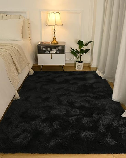 Softlife Rug for Bedroom 4x5.3 Feet Area Rug for Living Room Super Soft Shaggy Rugs for Kids Room Fluffy Fuzzy Carpets Long Plush Bedside Rug Nursery Christmas Home Decoration for Boys Girls, Black - LeafyLoom