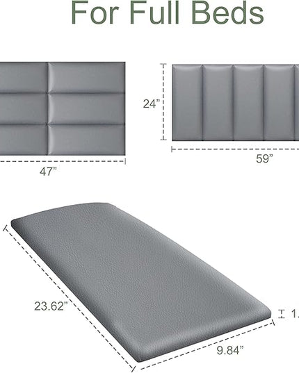 Tbfit Upholstered Wall Mounted Headboard for King Size Bed, Soundproof Peel and Stick Headboards, Tufted Floating Dorm Bed Headboard, Pack of 6 Panels Sized 10” x 24”, Leather Grey - LeafyLoom