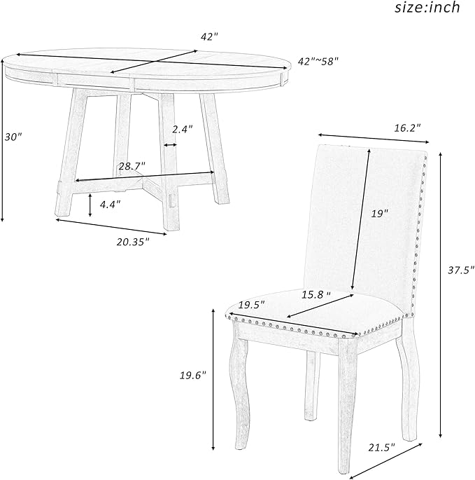 5 Piece Round Farmhouse Wooden Dining Table Set with 4 Upholstered Chairs, Extendable Restaurant Furniture, for Kitchen, Diningroom, Living Room, Espresso+Brown - LeafyLoom