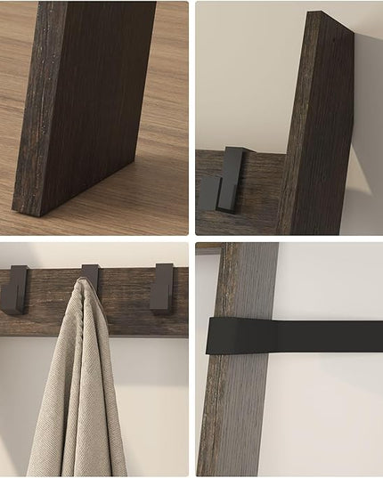 IBUYKE 5-Tier Blanket Ladder Shelf,Ladder Rack for Storage and Decor,Wooden Blanket Holder with Hooks,Easy Assembly for Bedroom,Rustic Brown TTR006G - LeafyLoom