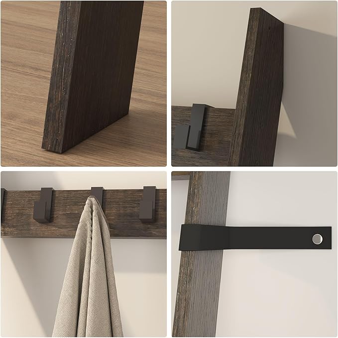 IBUYKE 5-Tier Blanket Ladder Shelf,Ladder Rack for Storage and Decor,Wooden Blanket Holder with Hooks,Easy Assembly for Bedroom,Rustic Brown TTR006G - LeafyLoom