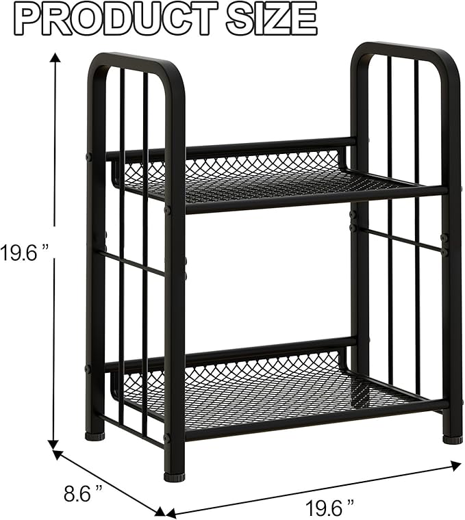 Bookshelf Storage Shelf Bookcase Freestanding Storage Stand Book Organizer for Living Room, Bedroom, Kitchen, Rust Resistance,Easy Assembly Multi-Functional Organizer (2 Tiers Black) - LeafyLoom