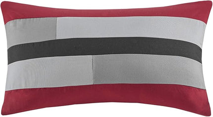 Mi Zone Cozy Comforter Set Geometric Stripes Vibrant Color Design All Season Bedding Matching Shams, Decorative Pillow, Full/Queen, Red/Grey, 4 Piece - LeafyLoom