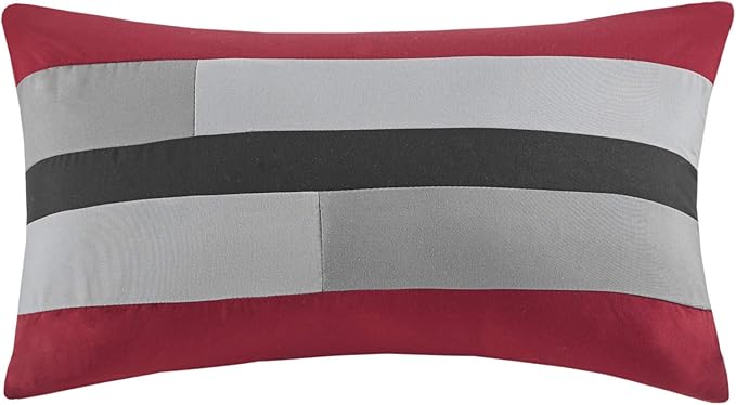 Mi Zone Cozy Comforter Set Geometric Stripes Vibrant Color Design All Season Bedding Matching Shams, Decorative Pillow, Twin/Twin XL, Red/Grey, 3 Piece - LeafyLoom