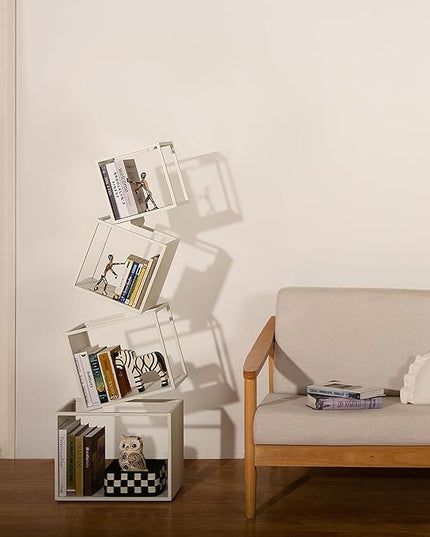 Bookshelf, 4-Tier Bookshelves, 49.2" Tall White Bookshelf, Book Shelf, Bookcase, Modern Book Storage, Storage Shelves for CDs/Books/Home Decor, Display Shelf for Living Room, Bedroom, Office - LeafyLoom