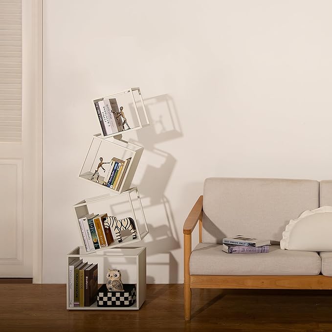 Bookshelf, 4-Tier Bookshelves, 49.2" Tall White Bookshelf, Book Shelf, Bookcase, Modern Book Storage, Storage Shelves for CDs/Books/Home Decor, Display Shelf for Living Room, Bedroom, Office - LeafyLoom