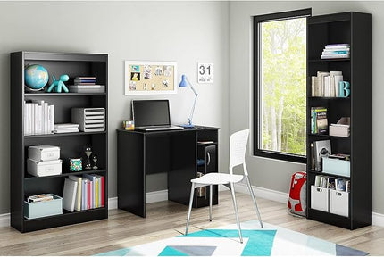 South Shore Small Computer Desk with Door, Pure Black - LeafyLoom