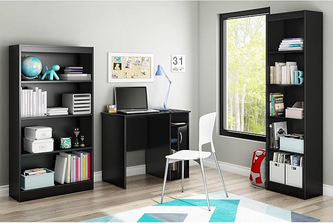 South Shore Small Computer Desk with Door, Pure Black - LeafyLoom