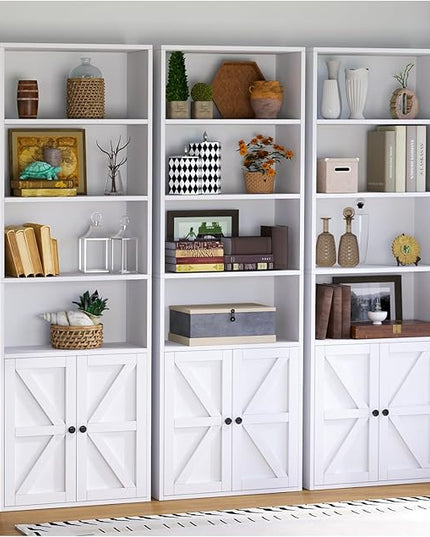 oneinmil 6 Tier Bookshelf and Bookcase, Wooden Bookshelves with Cabinet Doors, Floor Bookshelves and Office Storage Cabinets for Home Office, Living Room,White - LeafyLoom