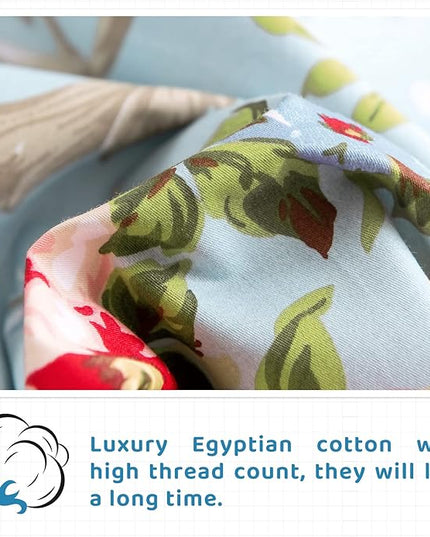 QSH Floral King Size Sheet Sets - Luxury Peony Flower Print Pattern Egyptian Cotton Printed Bedding Sheets 4pcs Extra Soft and Breathable 17.5" Extra Deep Pocket King Size Sheets - LeafyLoom