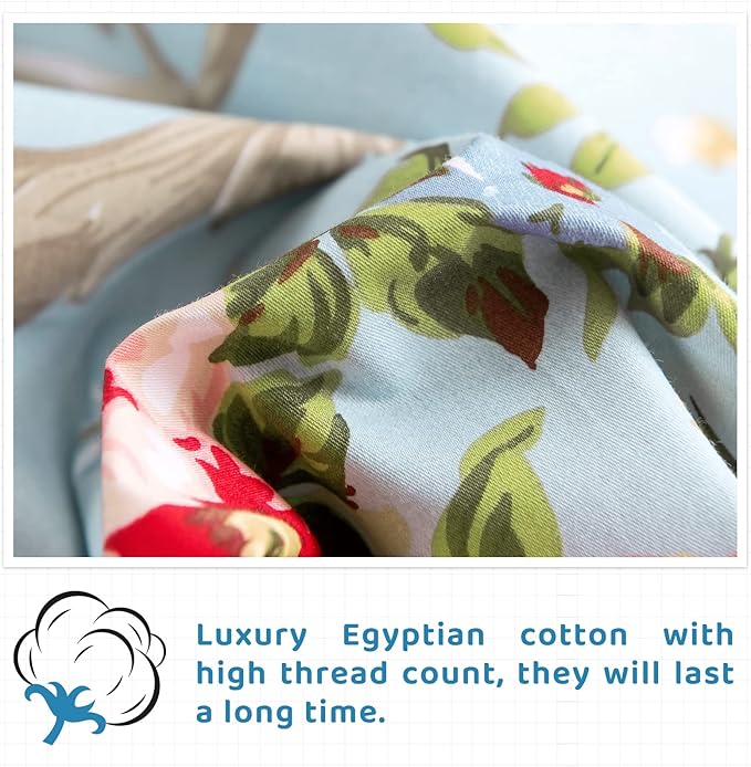 QSH Floral King Size Sheet Sets - Luxury Peony Flower Print Pattern Egyptian Cotton Printed Bedding Sheets 4pcs Extra Soft and Breathable 17.5" Extra Deep Pocket King Size Sheets - LeafyLoom