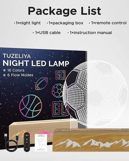 Ideas Soccer Gifts 3D Lamp - Unique Soccer Room Decor - Glow in The Dark Soccer Ball with Remote Contro, Soccer Birthday Gifts for Boys, Friend - LeafyLoom