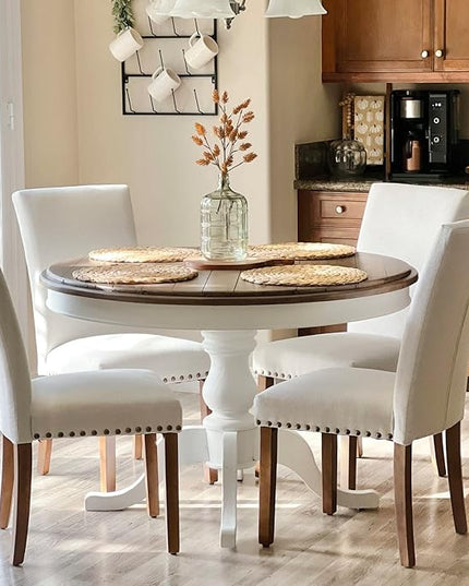 COLAMY Upholstered Fabric Dining Chairs Set of 6, High Back Padded w/Nailed Trim & Solid Wood Legs, Classic Parsons Side Chair for Home/Kitchen/Living Room-Beige - LeafyLoom