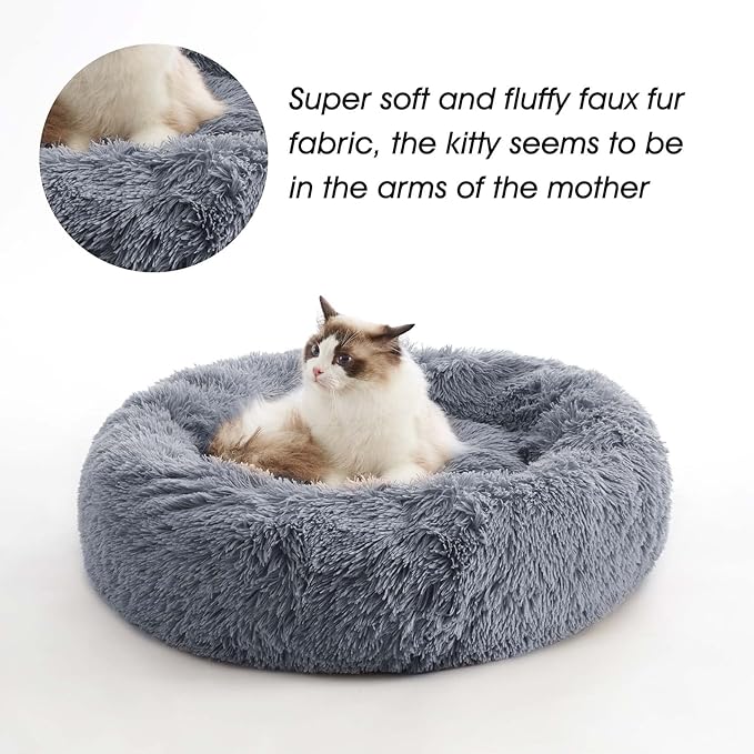 WESTERN HOME WH Calming Dog & Cat Bed, Anti-Anxiety Donut Cuddler Warming Cozy Soft Round Bed, Fluffy Faux Fur Plush Cushion Bed for Small Medium Dogs and Cats (20"/24"/27"/30") WESTERNHOME