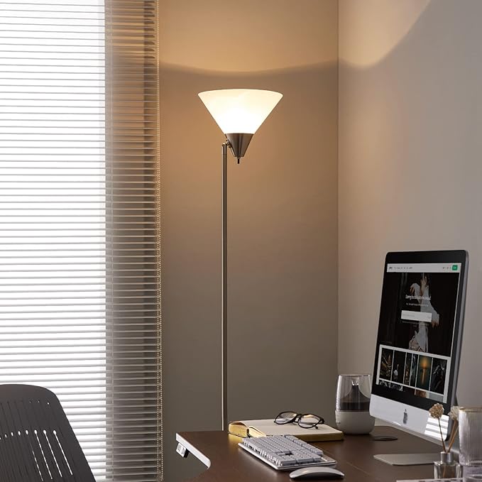 Floor Lamp Standing Lamp Adjustable Head Arcylic Shade Floor Lamps for Living Room/Office/Bedroom (satin nickel) - LeafyLoom