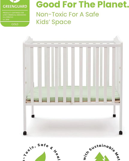 Delta Children Folding Portable Mini Baby Crib with 1.5-inch Mattress - Greenguard Gold Certified, White - LeafyLoom