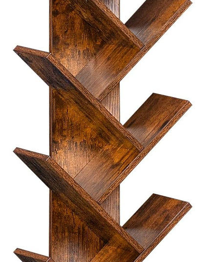 10 Tier Tree Book Shelf, Floor Standing Wood Bookshelf for Narrow Space, Storage Organizer Bookshelves for Books/CDs/Magazine, Bookcase with Shelves for Home Office, Living Room - Brown - LeafyLoom
