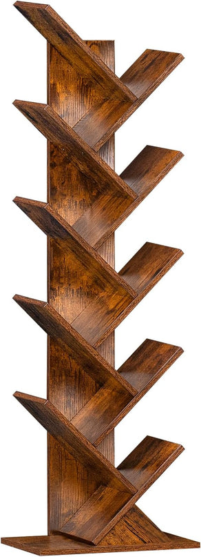 10 Tier Tree Book Shelf, Floor Standing Wood Bookshelf for Narrow Space, Storage Organizer Bookshelves for Books/CDs/Magazine, Bookcase with Shelves for Home Office, Living Room - Brown - LeafyLoom