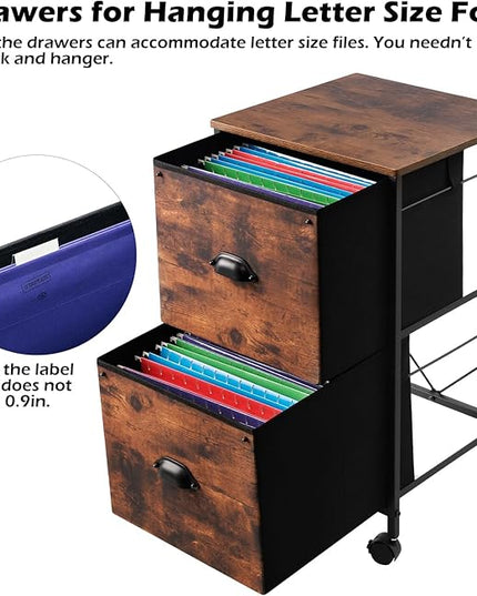 TOPSKY Mobile File Cabinet, Fabric Vertical File Cabinet for Letter Size (Rustic Brown, 2 Drawer) - LeafyLoom