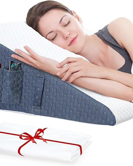 Wedge Pillow with Extra Replaceable Washable Covers, 2024 New 12'' Bed Wedge Pillow for Sleep Apnea, Acid Reflux, Heartburn, GERD, Cooling Memory Foam Top Incline Pillow for Improved Sleep - LeafyLoom