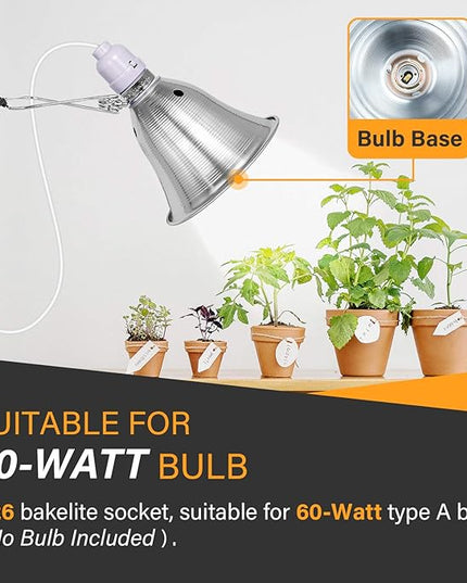 Simple Deluxe Clamp Lamp Light 60 Watt with 5.5 Inch Aluminum Reflector (no Bulb Included), 6 Feet Cord, 2 Pack, White - LeafyLoom