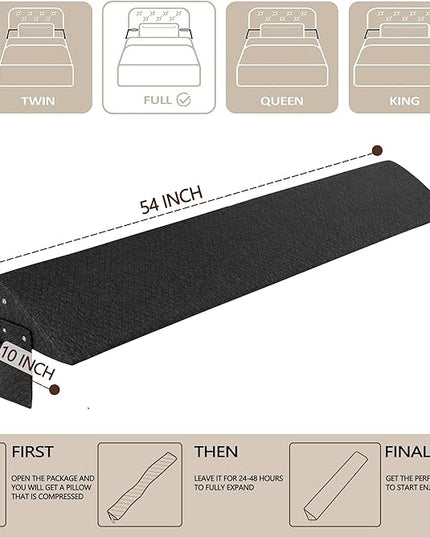 Bed Wedge Pillow,Headboard Pillow,Mattress Wedge,Close The Gap (0-8") Between Your Mattress and Headboard,Bed Gap Filler (Grey, Full) - LeafyLoom