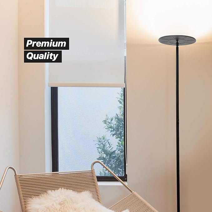 Brightech Sky Flux Dimmable LED Floor Lamp – Super Bright Floor Lamp for Living Room and Offices – Torchiere Standing Lamp with 3 Light Options, Tall Lamp for Bedroom Reading and More - Black - LeafyLoom
