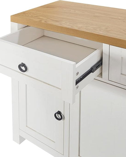 59.1" Retro Style Large Storage Space Sideboard with Flip Door and 1 Drawer,Multifunctional Buffet, w/ 4 Height-Adjustable Cabinets,for Dining, Living Room,Brown+Antique White - LeafyLoom