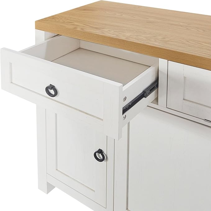 59.1" Retro Style Large Storage Space Sideboard with Flip Door and 1 Drawer,Multifunctional Buffet, w/ 4 Height-Adjustable Cabinets,for Dining, Living Room,Brown+Antique White - LeafyLoom