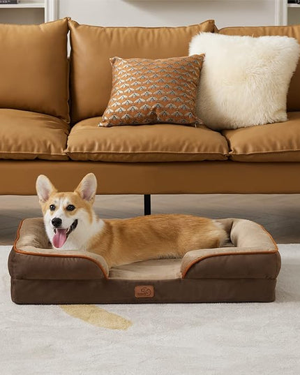 Bedsure Orthopedic Dog Bed for Medium Dogs - Waterproof Dog Sofa Beds Medium, Supportive Foam Pet Couch Bed with Removable Washable Cover, Waterproof Lining and Nonskid Bottom, Brown BEDSURE