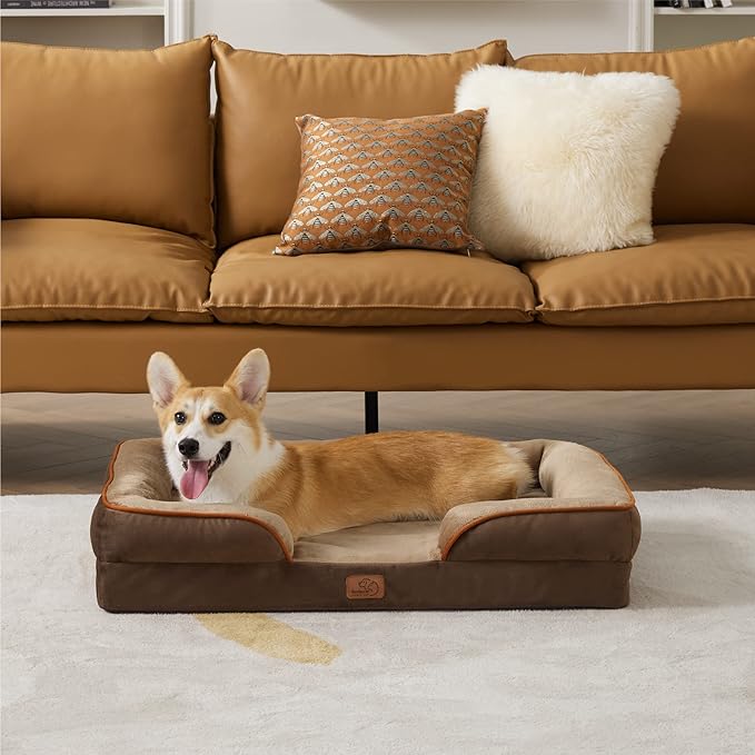 Bedsure Orthopedic Dog Bed for Medium Dogs - Waterproof Dog Sofa Beds Medium, Supportive Foam Pet Couch Bed with Removable Washable Cover, Waterproof Lining and Nonskid Bottom, Brown BEDSURE