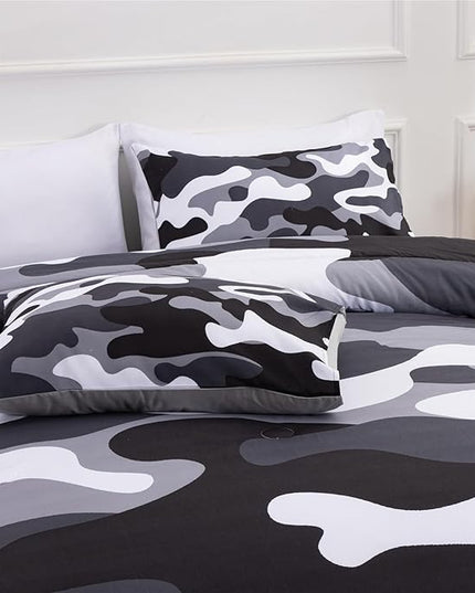 Meeting Story Camouflage Bedding Set, Colorful Pattern Style Comforter Set, 5 PCS One Comforter Two Pillowcases Two Sheets in One Bag, All Season Bedspread for Teens Adults (Grey,Twin5pcs - LeafyLoom