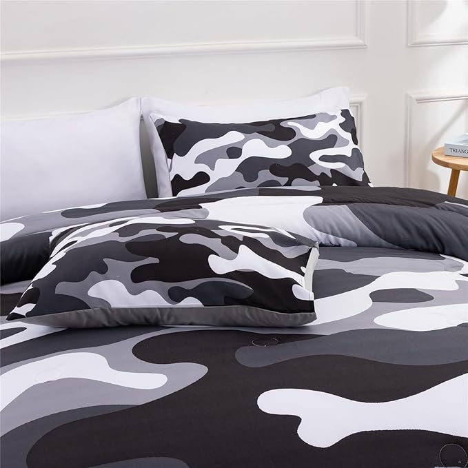 Meeting Story Camouflage Bedding Set, Colorful Pattern Style Comforter Set, 3 PCS One Comforter Two Pillowcases in One Bag, All Season Bedspread for Teens Adults (Grey,Twin - LeafyLoom