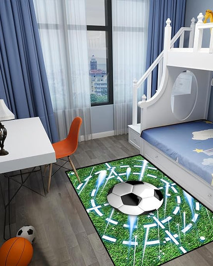 Football Rug for Boys Room - Soccer Rug for Boys Room Football Printed Rug for Kids Room Football Decor for Boys Bedroomsports Ball Doormat for Living Room Bedroom,3'×4' - LeafyLoom