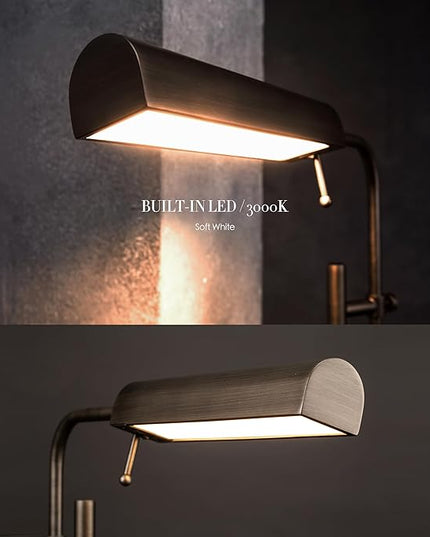 O'Bright Cedric Adjustable Pharmacy Floor Lamp - Industrial Design for Reading, Crafting, Work - 10W LED, Height 45-61 inches - Ideal for Living Room, Bedside, Office - Antique Nickel - LeafyLoom