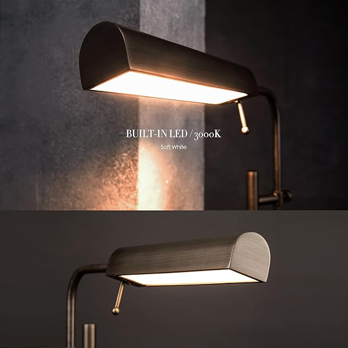 O'Bright Cedric Adjustable Pharmacy Floor Lamp - Industrial Design for Reading, Crafting, Work - 10W LED, Height 45-61 inches - Ideal for Living Room, Bedside, Office - Antique Nickel - LeafyLoom