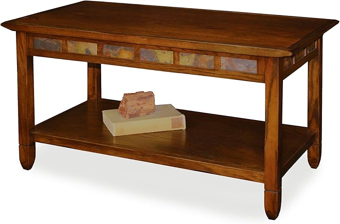 Leick Home 10058 Slate Tile Coffee Table with Shelf, 20 in x 38 in x 20.5 in, Rustic Oak - LeafyLoom