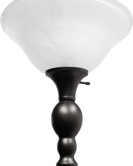 Elegant Designs LF2001-RBW 1 Light Torchiere Floor Lamp with Marbelized White Glass Shade, Restoration Bronze and White - LeafyLoom