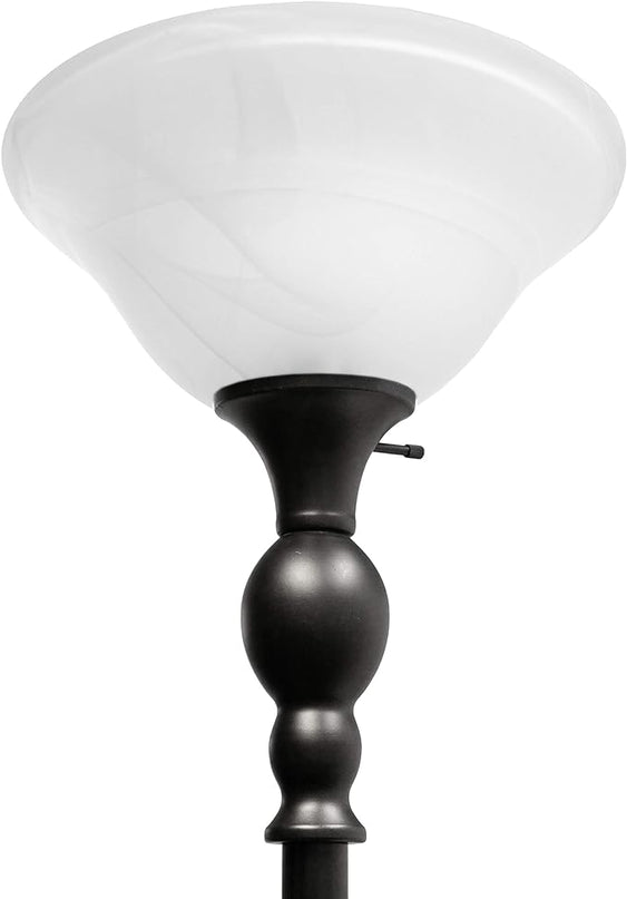 Elegant Designs LF2001-RBW 1 Light Torchiere Floor Lamp with Marbelized White Glass Shade, Restoration Bronze and White - LeafyLoom