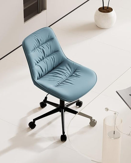 Kidol & Shellder Armless Office Chair Desk Chair Comfy Makeup Vanity Chair with Back Ergonomic Swivel Chair Home Office Desk Chairs with Wheels Rolling Computer Chair Bedroom Accent Chair(Blue) - LeafyLoom