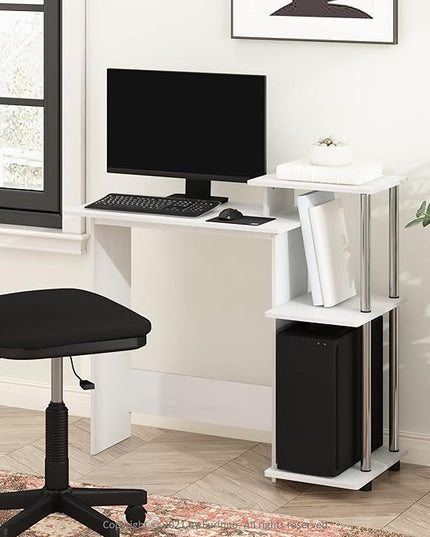 Furinno Efficient Home Laptop Notebook Computer Desk with Square Shelves, Side, White Oak/Chrome - LeafyLoom