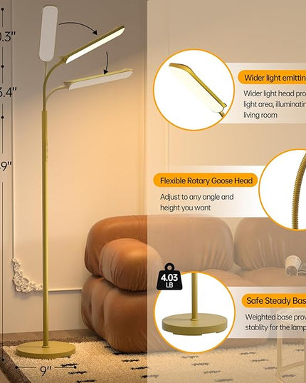 LED Floor Lamp, 18W Super Bright Floor Lamp for Living Room, Adjustable Stepless Colors & Brightness Gooseneck Standing Lamp, Eye Caring Reading Light with Remote& Touch Control for Bedroom Office - LeafyLoom