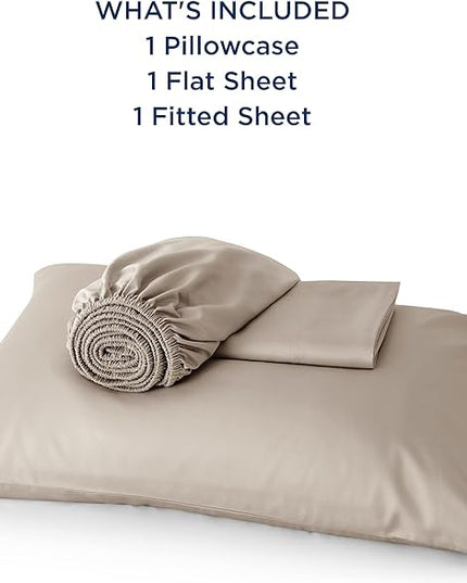 Bedsure Twin XL Sheet Set Dorm Bedding, Cooling Sheets Twin Extra Long Sheets, Rayon Derived from Bamboo, Deep Pocket Up to 16", Hotel Luxury Silky Bedding Sheets & Pillowcases, Simply Taupe - LeafyLoom