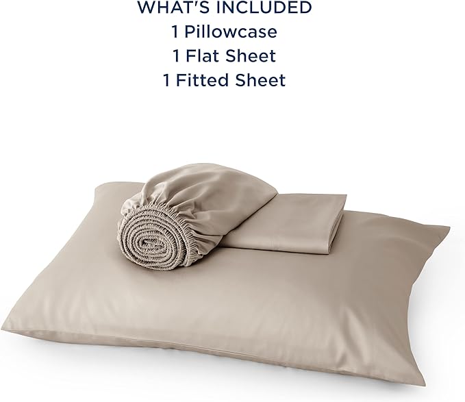 Bedsure Twin XL Sheet Set Dorm Bedding, Cooling Sheets Twin Extra Long Sheets, Rayon Derived from Bamboo, Deep Pocket Up to 16", Hotel Luxury Silky Bedding Sheets & Pillowcases, Simply Taupe - LeafyLoom