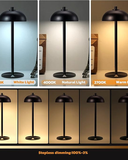 Rechargeable Cordless Table Lamp 2 Pack - 5000mAh Battery Powered Lamp, 3 Color Stepless Dimming LED Table Light with Memory Function for Indoor, Outdoor, Dinner, Home, Restaurant.(Black) - LeafyLoom