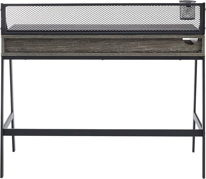 Walker Edison Jones Urban Industrial Metal Mesh Back Writing Desk, 42 Inch, Cerused Ash Grey - LeafyLoom