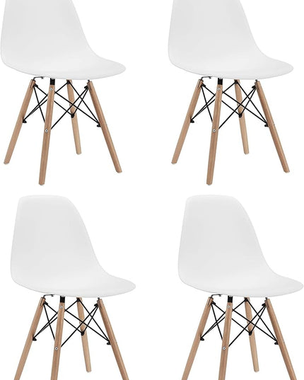 CangLong Modern White Dining Chairs with Shell Lounge Plastic Seat and Beech Wood Legsfor Dining room,living room,Set of 4 - LeafyLoom