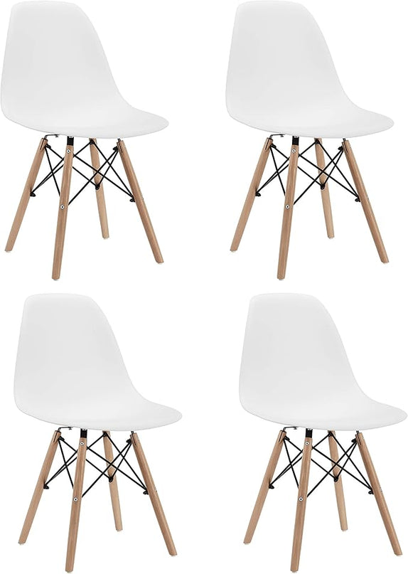 CangLong Modern White Dining Chairs with Shell Lounge Plastic Seat and Beech Wood Legsfor Dining room,living room,Set of 4 - LeafyLoom